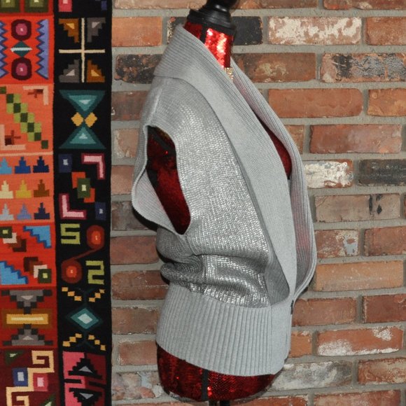 A/X Armani Exchange Sleeveless Gray Metallic Silver Knit Zip-up Sweater Vest S - Picture 1 of 13